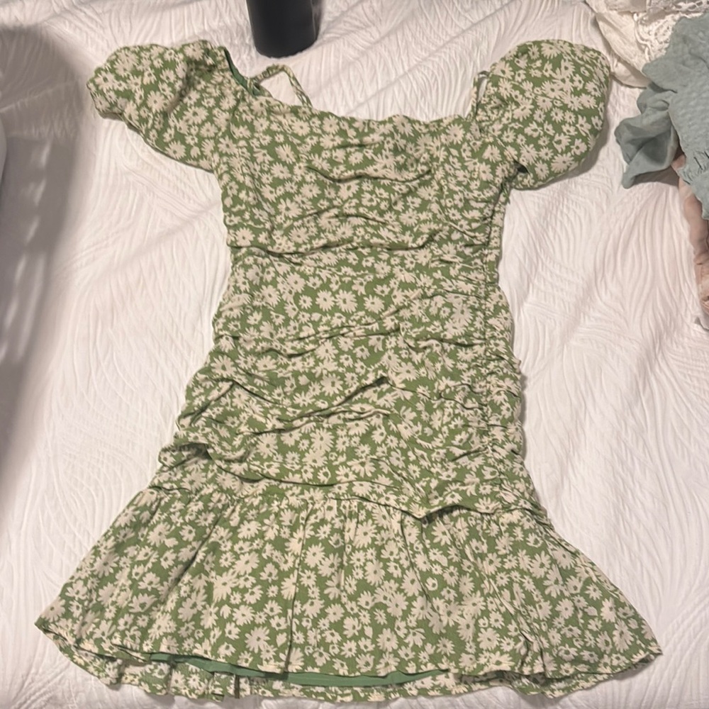 Floral Green Puff Sleeve Dress ASTR